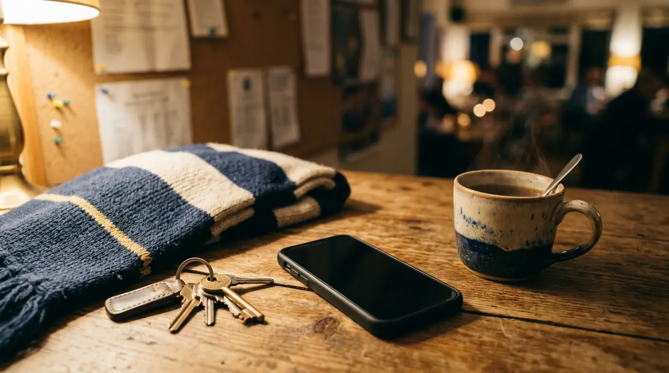 A phone with a membership pass on a clubhouse table, next to a team scarf